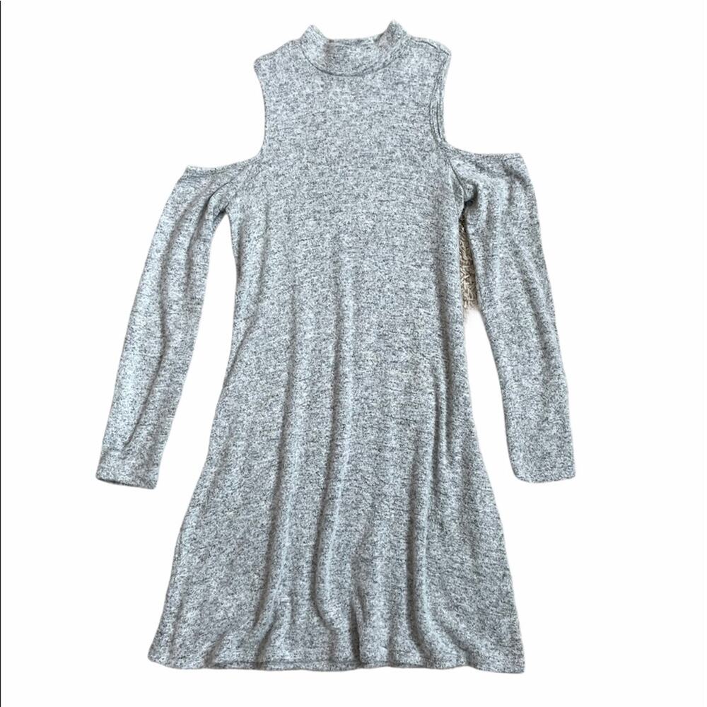 Pink Rose | Gray Cold Shoulder Soft Mini Sweater Dress - Picture 3 of 9